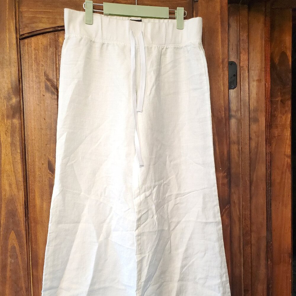 Casual White Wide-Leg Linen Drawstring Pants